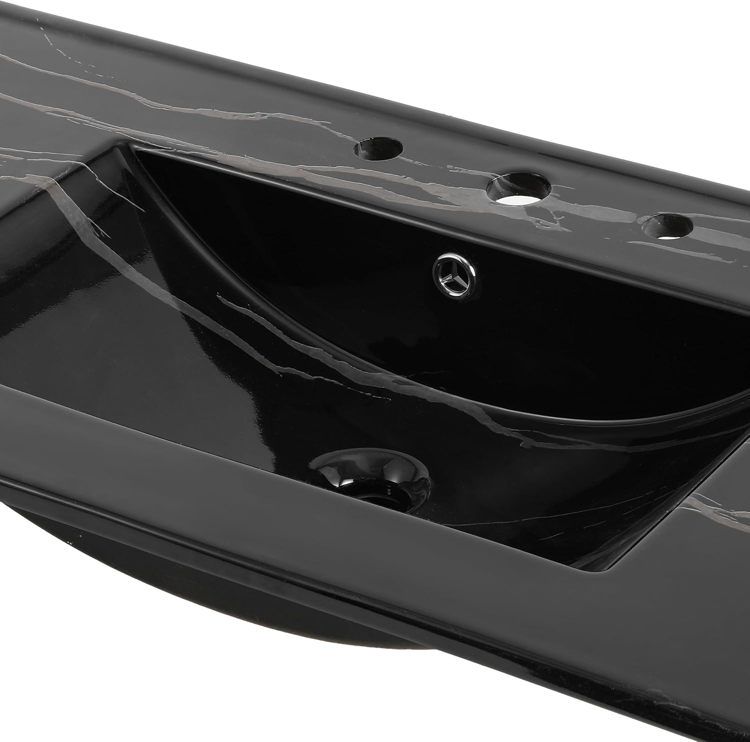 JONATHAN Y Ancillary 36 in. W x 18.25 in. D Ceramic Vanity Sink Top with 3-Hole Rectangular Single Sink Basin, Black Marble Effect SNK1003D