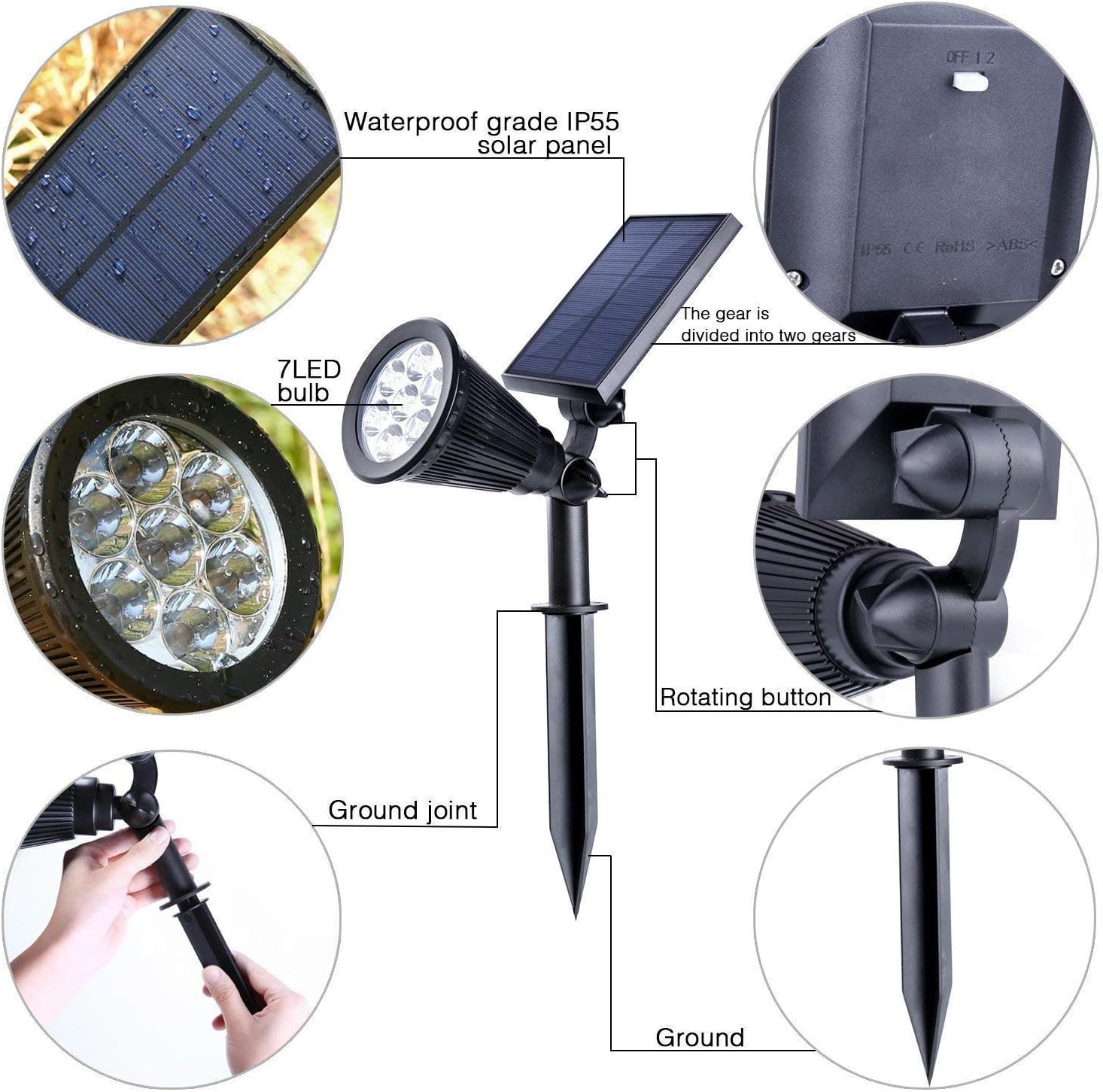 LED Color Changing Outdoor Solar Spotlight with Automatic On/Off 180° Rotatable Solar Panel Superbright Security Light Waterproof Solar for Garden Patio Porch Garage,