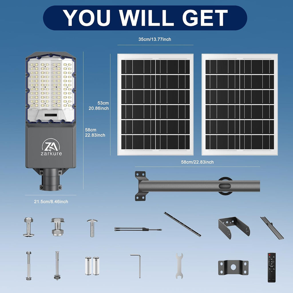 10800W Solar Street Lights Outdoor, 55000mAh IP67 Waterproof Solar Security Flood Lights 7000K 650000LM Super Bright LED Beads Commercial Parking Light with Remote Control for Street, Court, Barn