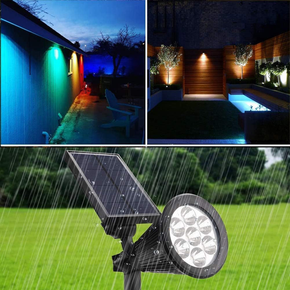 LED Color Changing Outdoor Solar Spotlight with Automatic On/Off 180° Rotatable Solar Panel Superbright Security Light Waterproof Solar for Garden Patio Porch Garage,