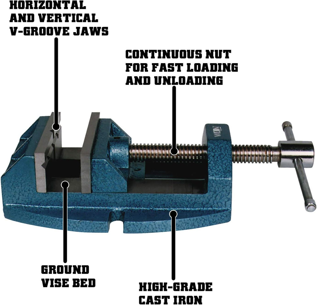 Wilton Versatile Drill Press Vise, 4' Jaw Width, 4' Max Jaw Opening, Continuous Nut (Model 1345)