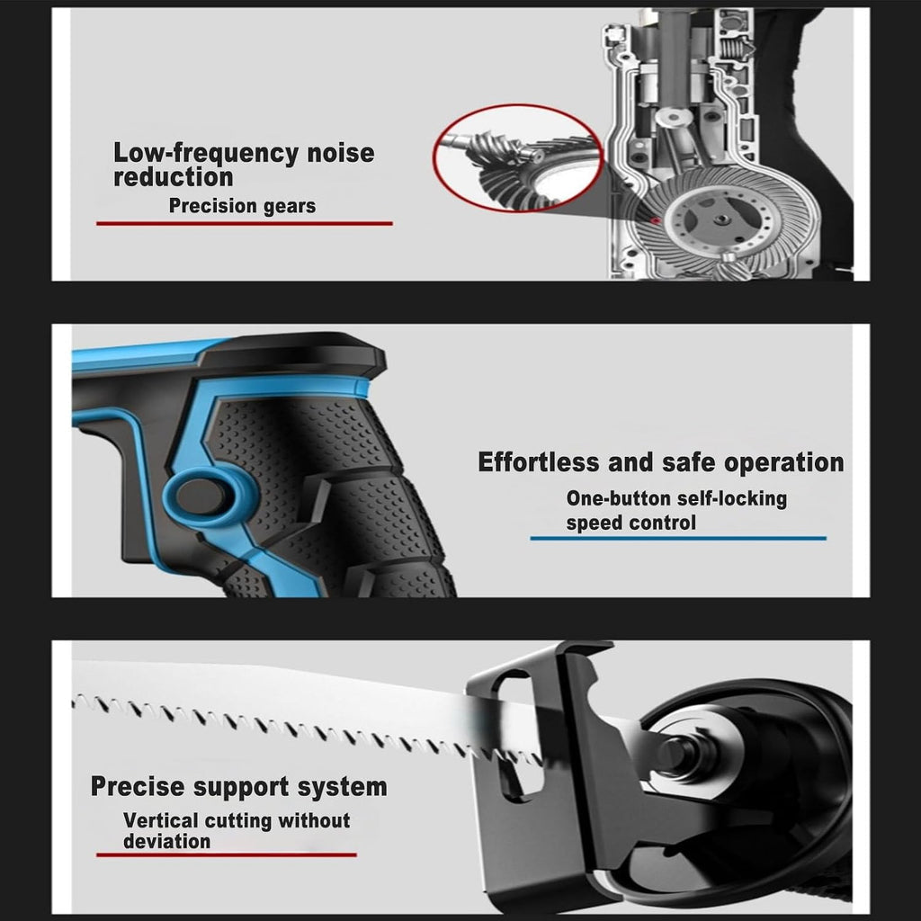 Reciprocating Saw 1050w, Electric Corded Sabre Saw 3000rpm Variable Speed Electric Saw, 4 Pcs Saw Blades, Tool-Free Blade Change, Reciprocating Saw for Cut Wood, Plastic and Soft Metal