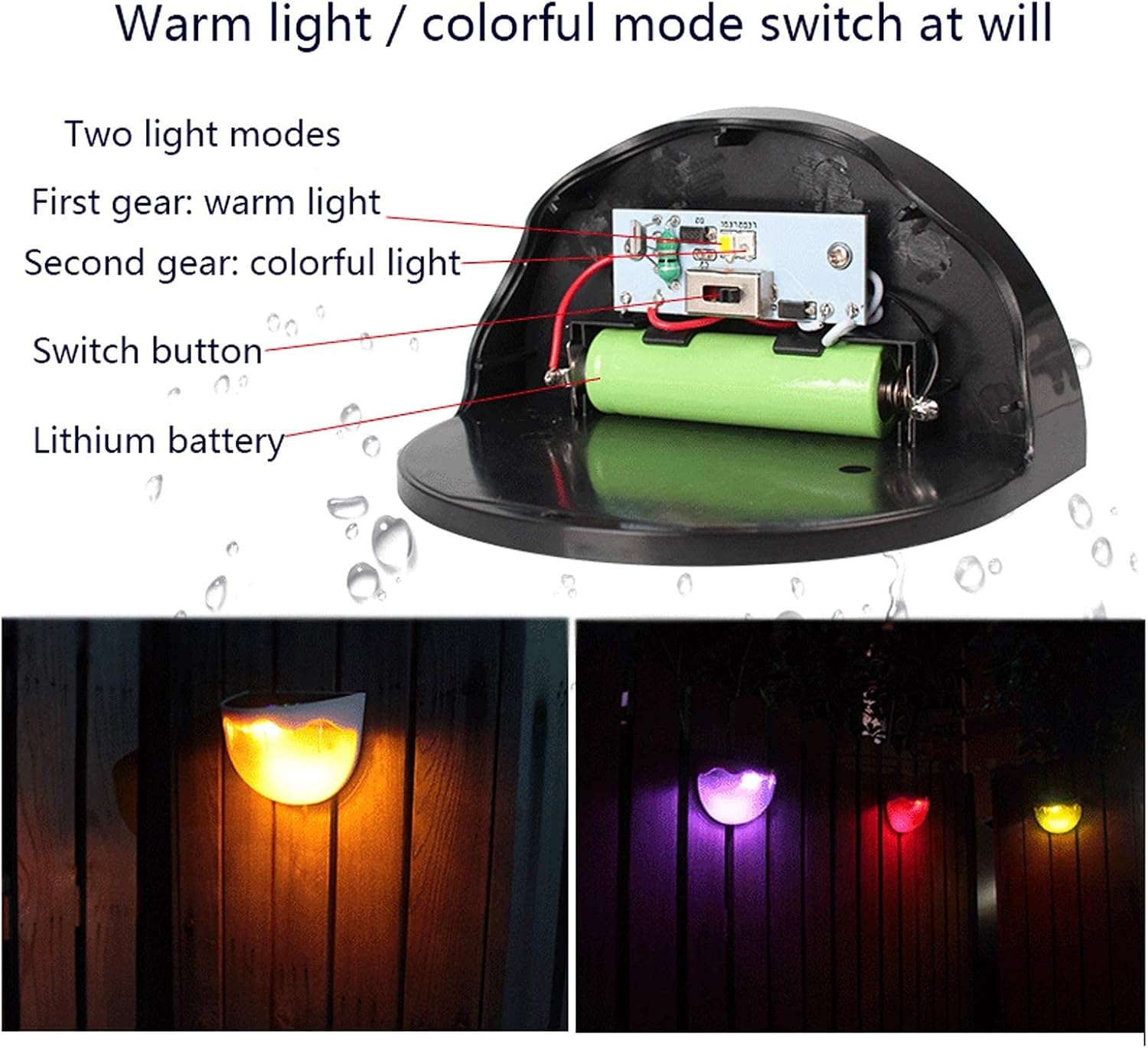 6 Pack Outdoor Waterproof Solar Fence Lights, 2 Modes Solar Powered Deck Lights, Garden Decorative Lighting for Front Door Backyard