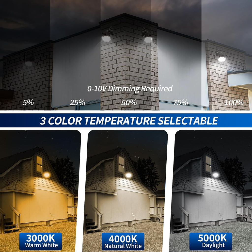 25W LED Bullet Flood Light,3375 Lumens 3CCT Switch & Knuckle Mount 120-277V Dimmable Commercial Outdoor IP65 LED Landscape, 40° Beam Angle, 25W/20W/13W Changeable with photocell UL&cUL Listed, 12PACK