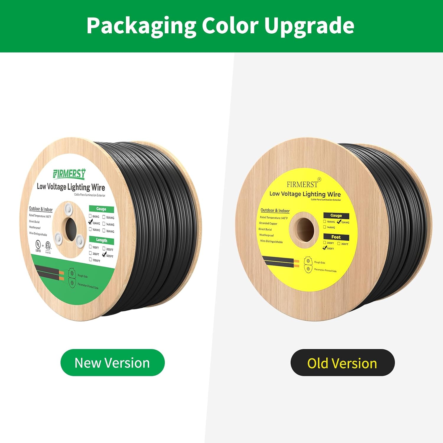 FIRMERST 12/2 Low Voltage Landscape Wire Outdoor Lighting Cable 500 Feet, 12 Gauge 2 Conductor