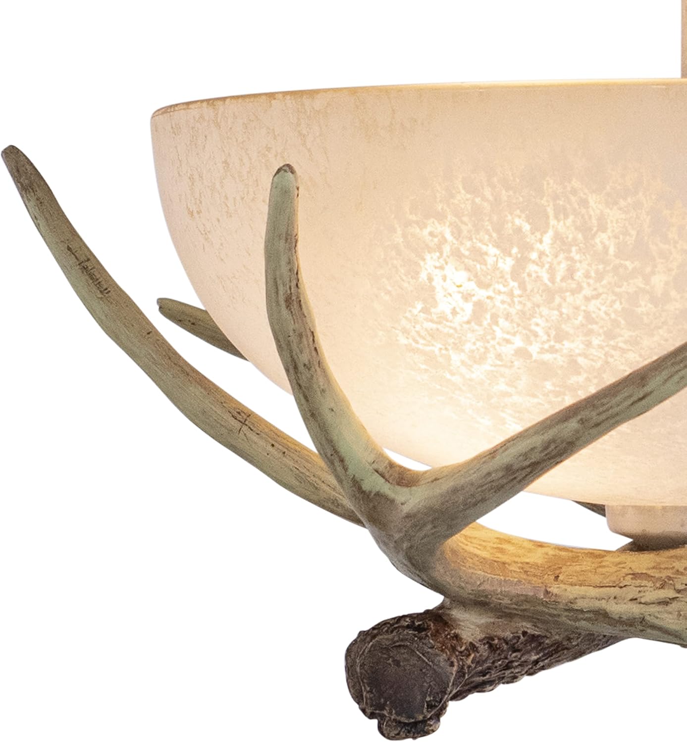 VAXCEL Lodge 12-in W Cream Rustic Antler Bowl Semi Flush Mount Ceiling Light Cream Glass