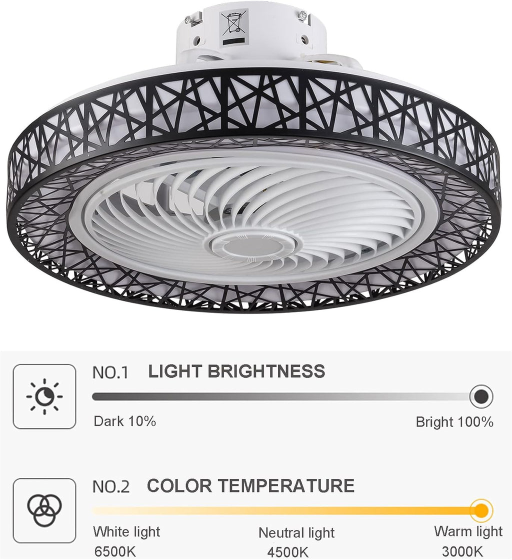 TFCFL 23 Inch Ceiling Fan with Light and Remote Control,Design LED Semi Flush Mount Light Fandelier Ceiling Chandelier,3 Lights 3 Speeds,Quiet Motor,for Home Living Room