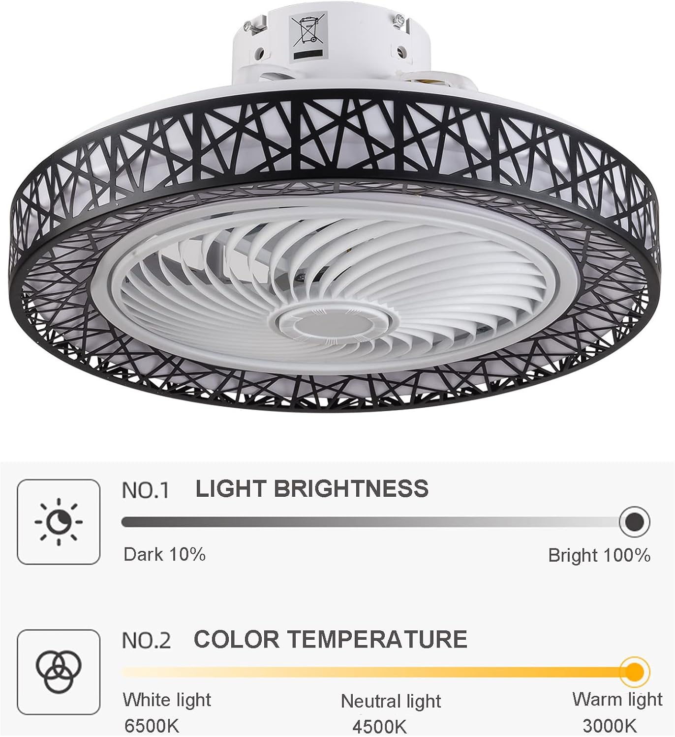 TFCFL 23 Inch Ceiling Fan with Light and Remote Control,Design LED Semi Flush Mount Light Fandelier Ceiling Chandelier,3 Lights 3 Speeds,Quiet Motor,for Home Living Room