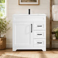 30' White Bathroom Vanity with Integrated Sink Top | Plywood Construction, Soft-Close Doors &Drawers