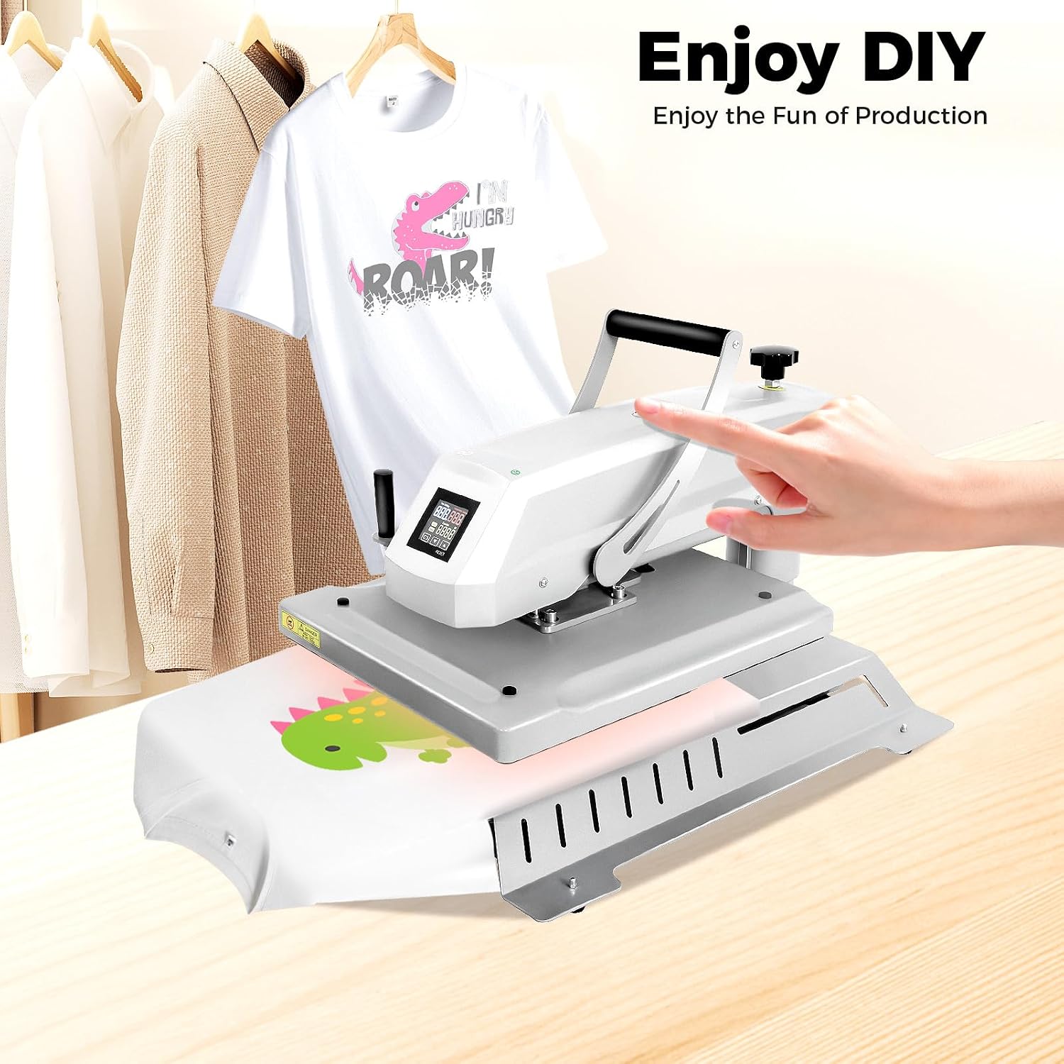 Auto Open Heat Press Machine, 16'x20' Clamshell with Slide-Out Base & 6-Tube Heating - 1600W Digital Sublimation Printer for T-Shirts, Mugs & Crafts