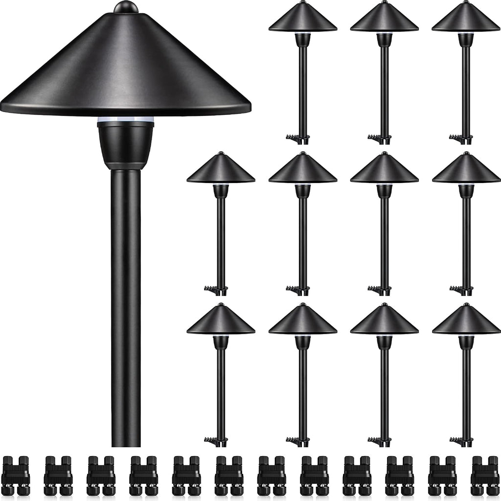 SUNVIE Low Voltage Landscape Lights 3W LED Pathway Lights Low Voltage 3000K Landscape Lighting 12-24V Waterproof Aluminum Wired Landscape Path Lights for Garden Walkway Yard ETL Listed Cord, 12 Pack