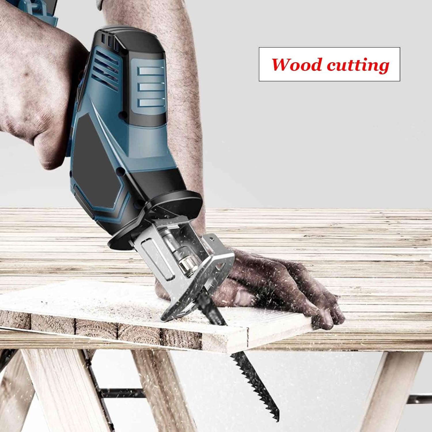 12V Reciprocating Saw Mini Cordless Electric Chain Saw Rechargeable Household Cutting Electric Saw is Light and Portable Suitable for Felling Wood (One electricity One charge)