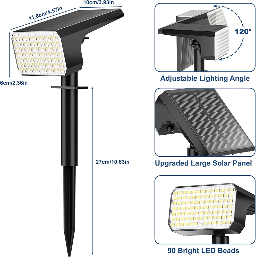 LANSOW Solar Spot Lights Outdoor 90LED 12 Pack Cool White& Solar Lights Outdoor Waterproof 8 Pack Daywhite