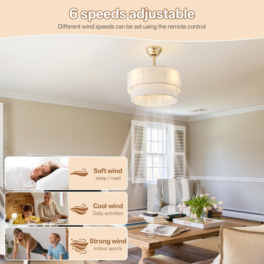 20' Boho Ceiling Fans with Lights, Coastal Fandelier Chandelier Ceiling Fan with Light Remote Control, Caged with 6 Speeds for Bedroom, Nursery (Beige)