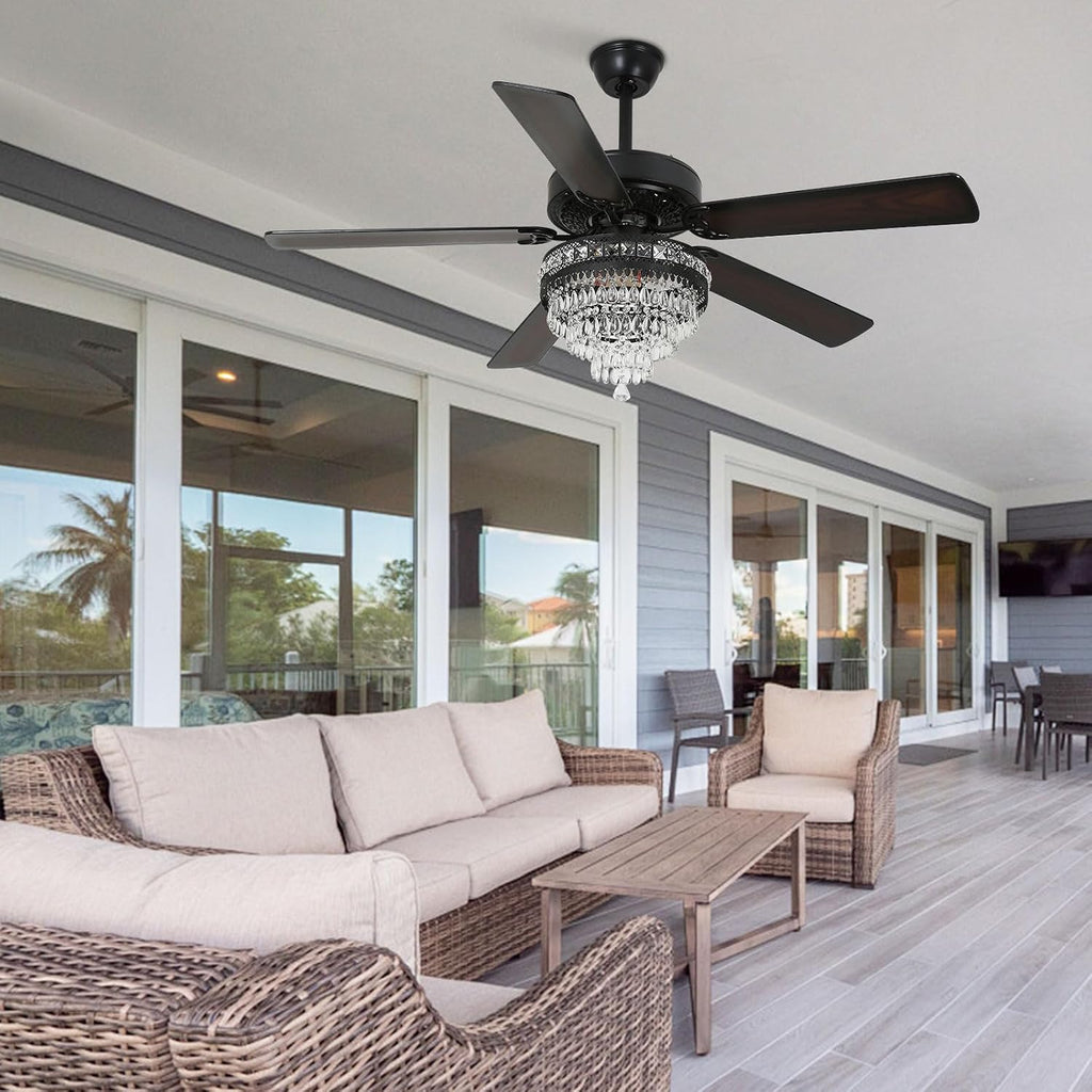 Crystal Ceiling Fan, Antique Ceiling Fan Crystals 52 Inch Vintage Ceiling Fan With Light and Remote, K9 Crystal Fandelier Ceiling Fan With Lights,52' Reversible Ceiling Fan 6-Speed 1/2/4 H Timer