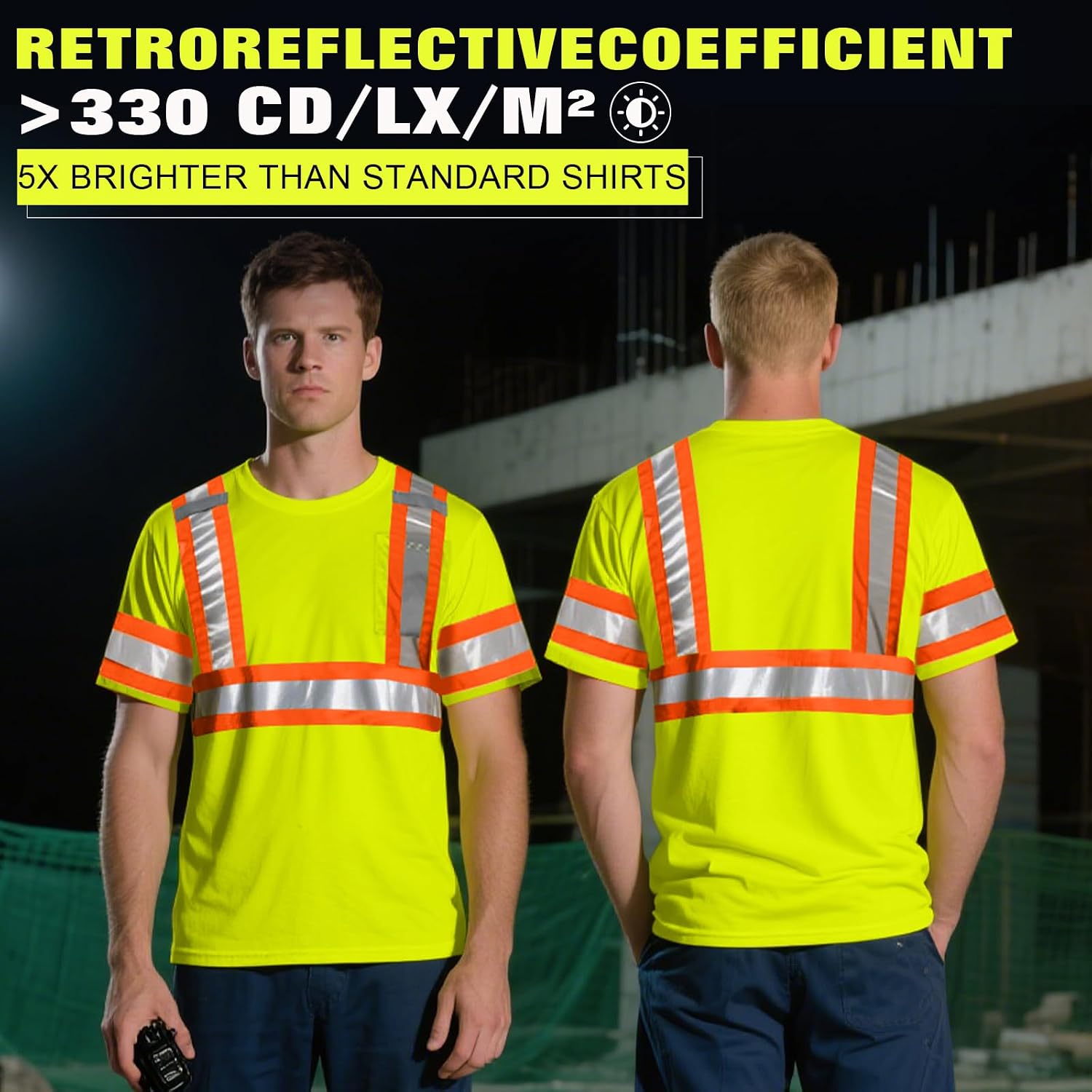 BeautyWill High Visibility Shirts Long Sleeve Class 2 Reflective Shirts ANSI with Pocket Safety Shirts for Men and Women