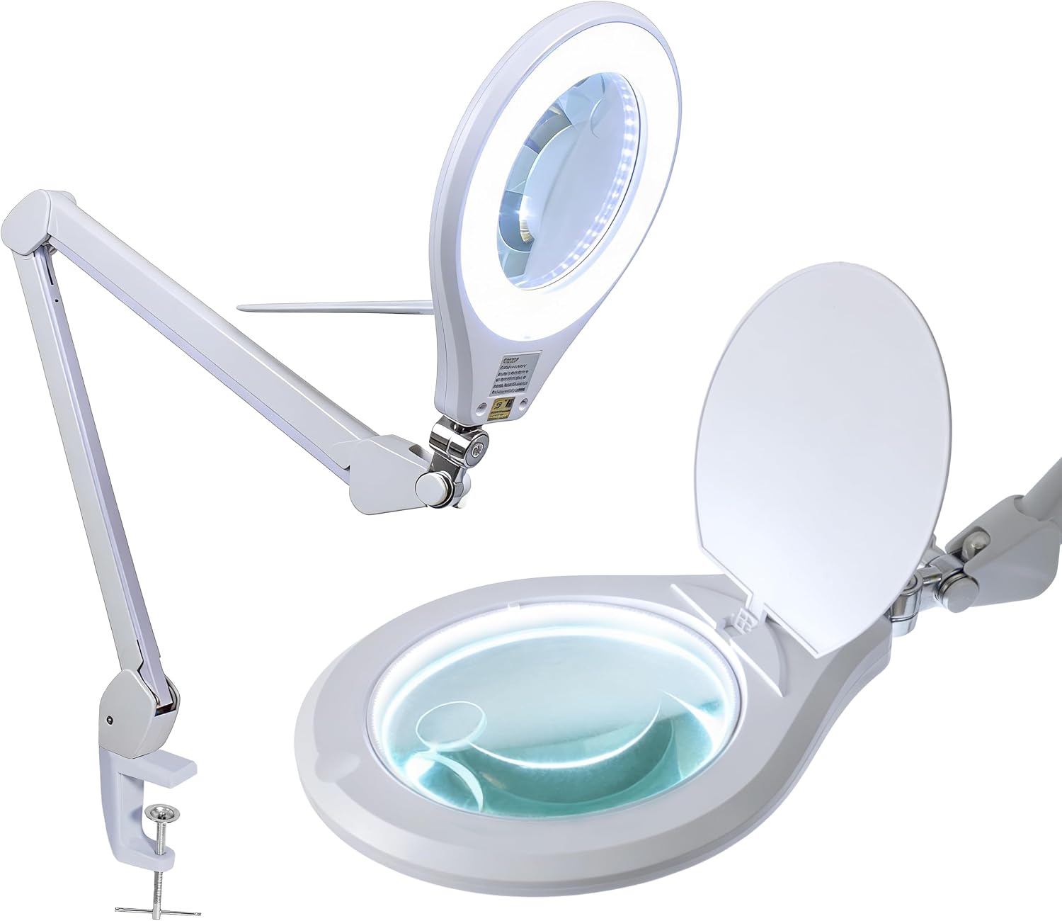Neatfi Elite Super LED Magnifying Lamp with Clamp – 6' Glass Lens, 2.25X/4X Bifocal, 6500K Daylight | Glare-Free, Nonpolar Dimming | Reading, Crafting & Precision Work (6 Inch Lens, White)