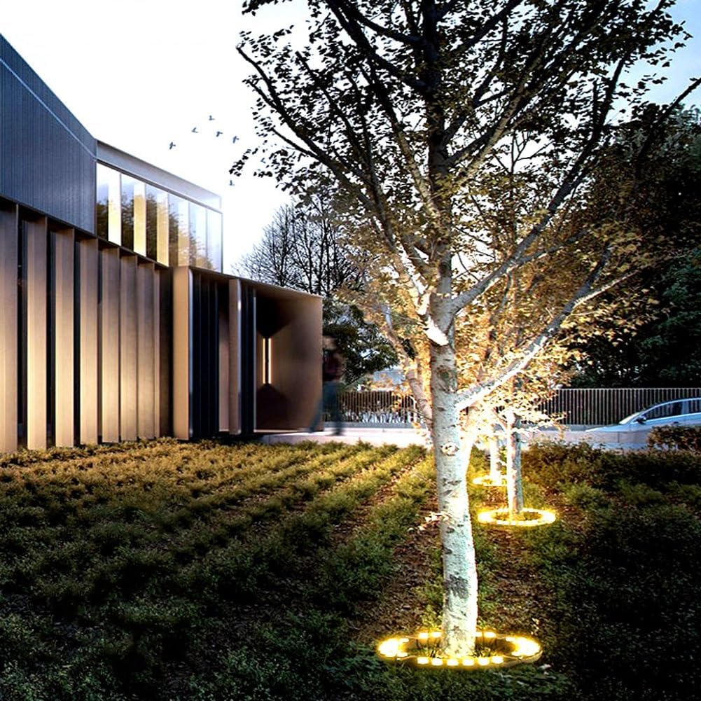 Ring Lights for Tree Roots Uplighting, Outdoor Low Voltage Landscape Lighting Kit,IP65 Garden Lights Decorate,12W 1160LM 24V Wired Outdoor LED Spotlight for Tree Building(3000K,5-Lights)