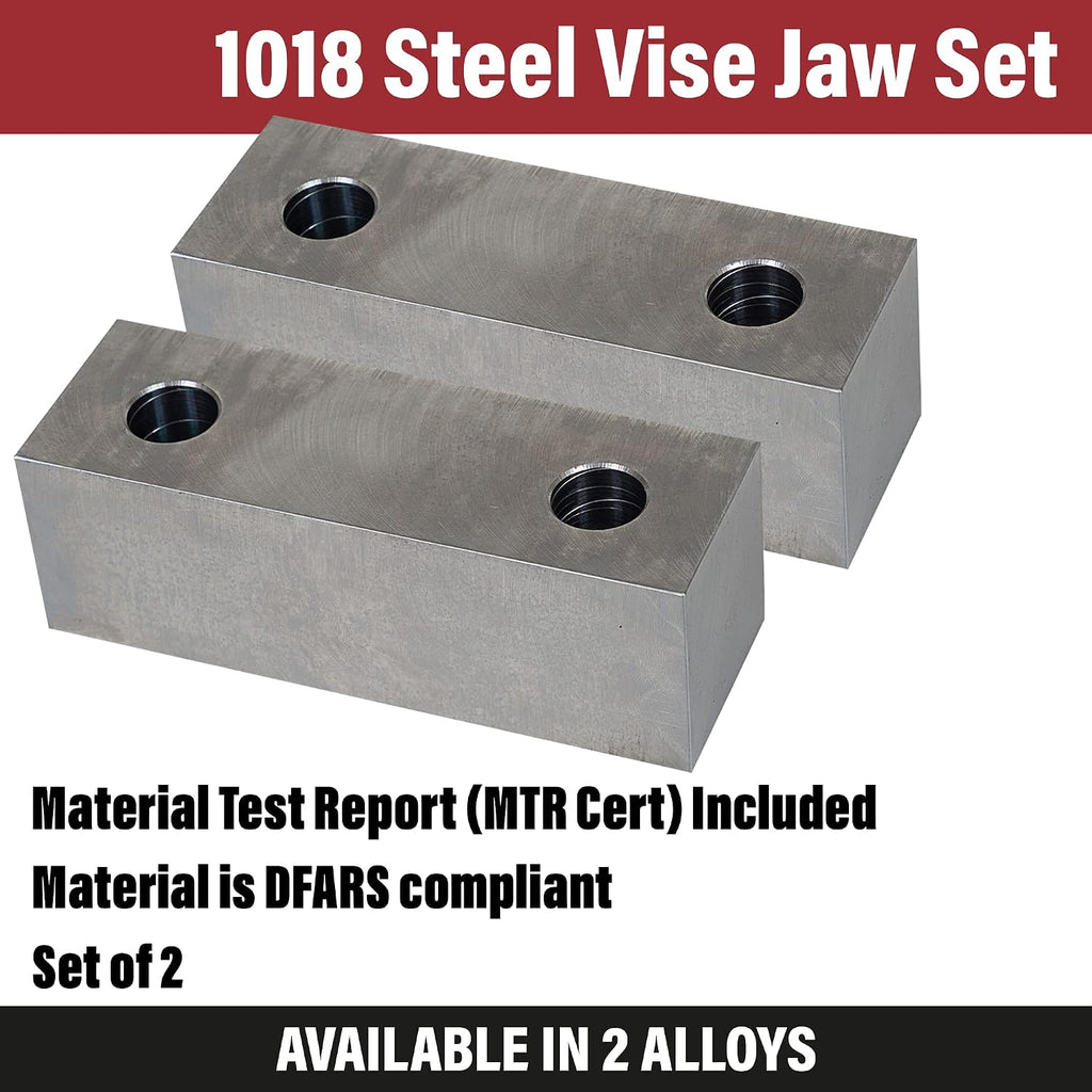 Machinable Metal Vise Jaws for Bench Vise 6 inch, 2'T x 2'W x 6'L, 1018 Carbon Steel, Set of 2