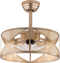 LOYALHEARTDY Gold Fandelier 18in 6-Speed Enclosed Caged Ceiling Fan With Lights Remote Control Antique Boho Rattan Light Downrod Mount, URF4I86GRFI8W