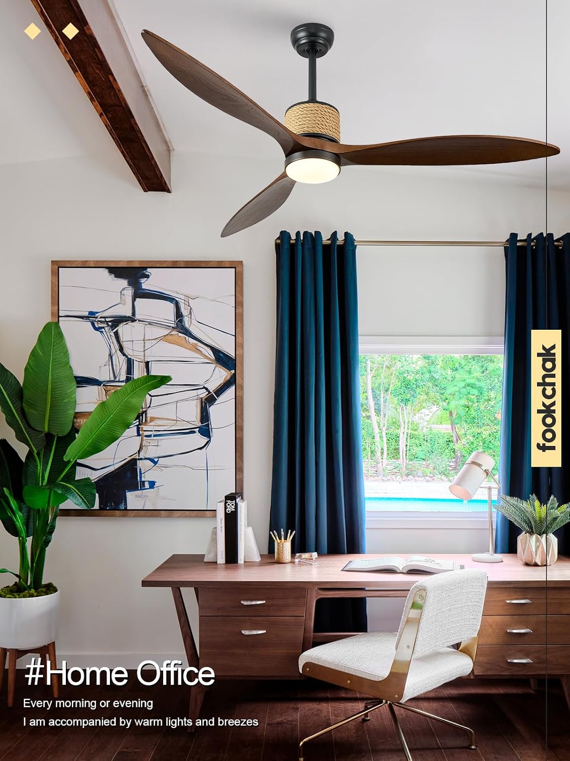 60in Dimmable Black Ceiling Fan Lights with Remote Control 3 Blade Hemp Rope Farmhouse Ceilings Fan with Light Walnut Wood LED Ceiling Fan Outdoor for Patio Kitchen Bedroom Living Room