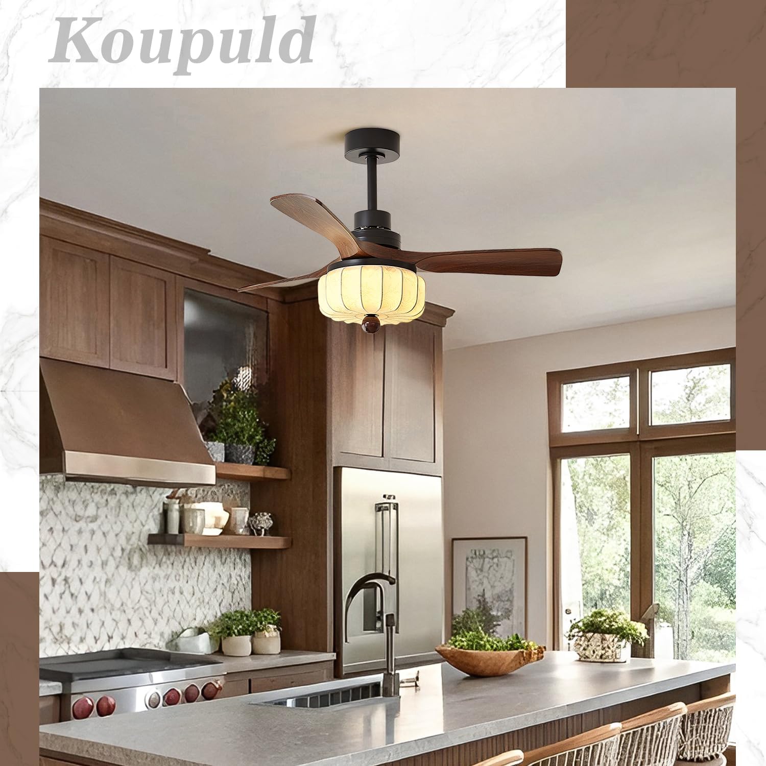 Large Japanese Silk Fabric Ceiling Light Wabi Sabi Round Ceiling Fan with Light Fandelier Ceiling Fan Light with Remote Control 6 Speed Reversible Vintage Flush Mount LED Ceiling Fans Lights