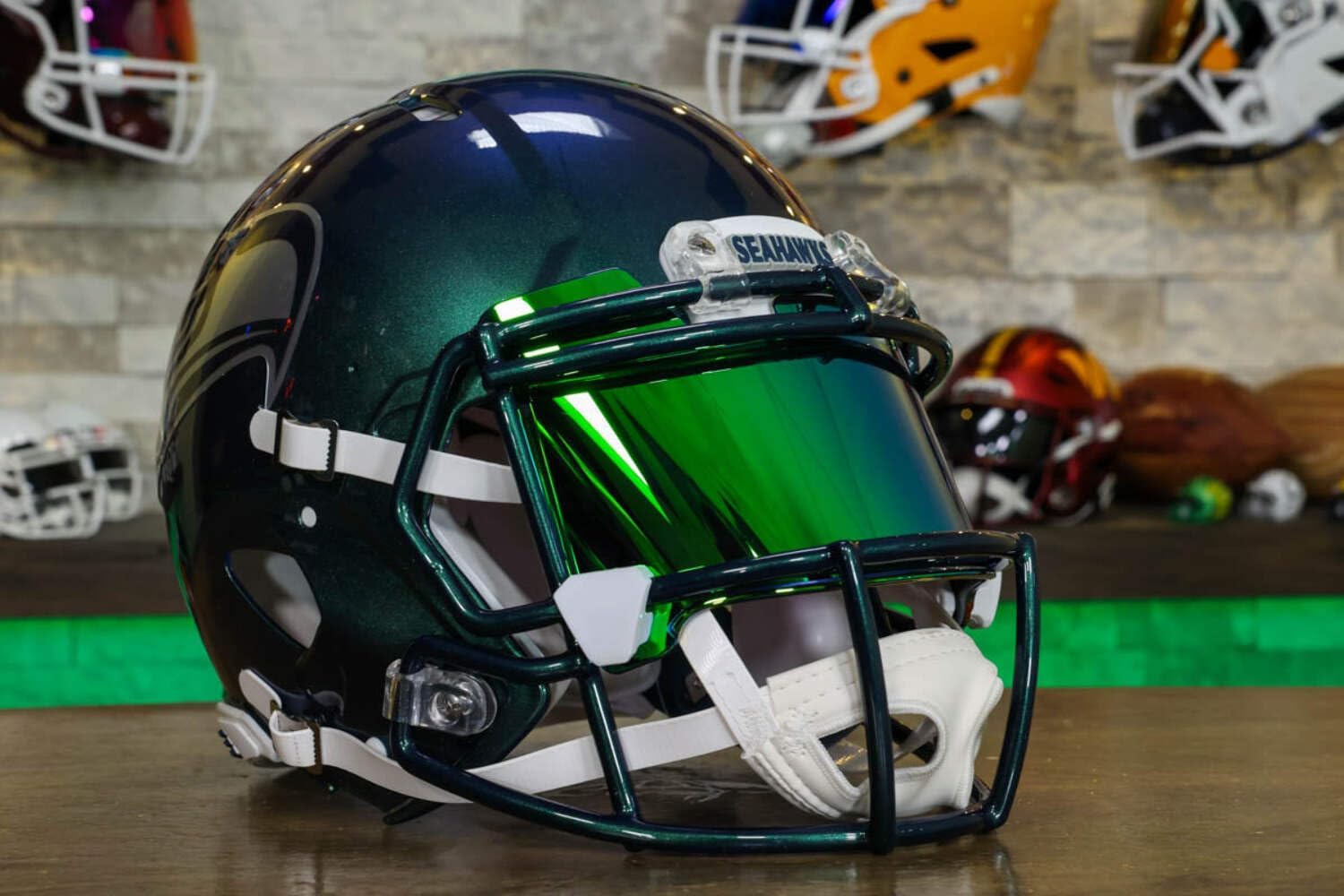 Seattle, Seahawks Collectible Speed Authentic Helmet - Rivalries GG Special Edition - with Free USA Flag Decal - Green Gridiron