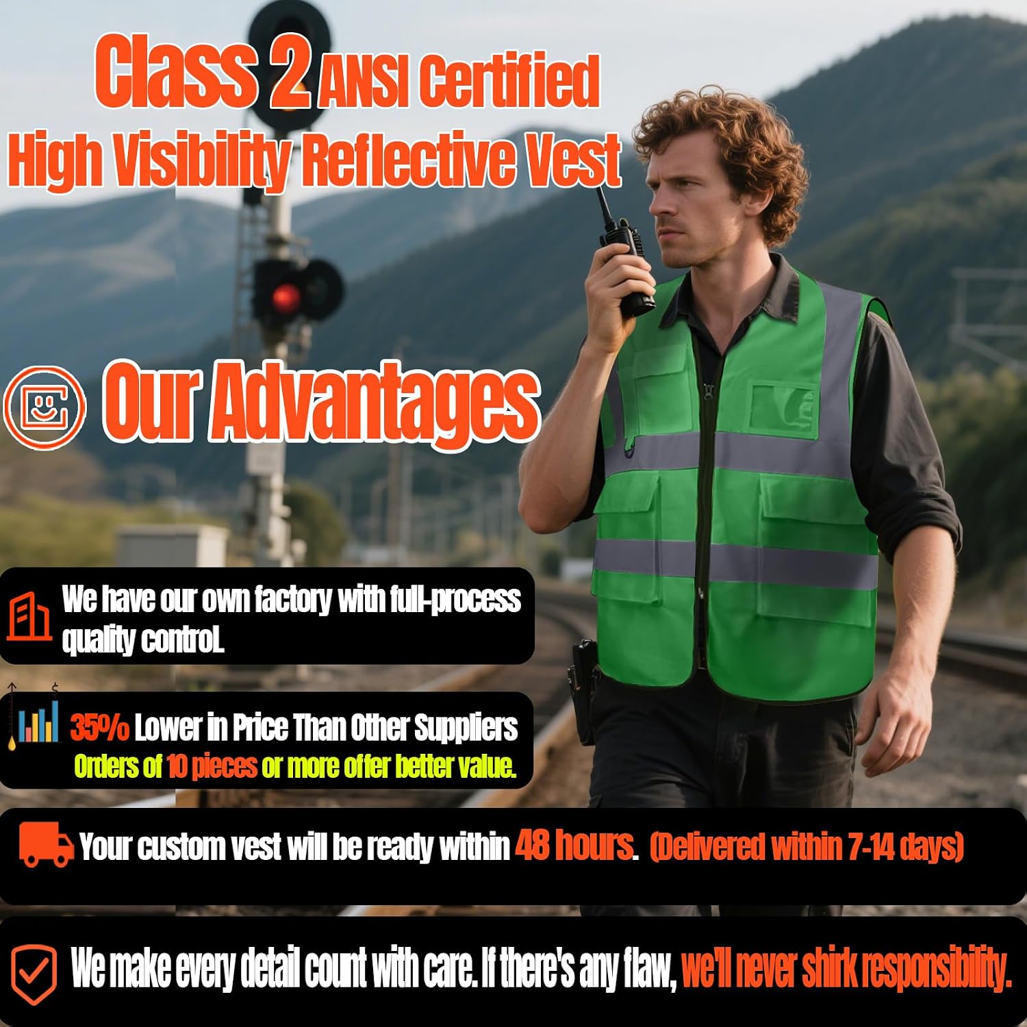 Custom Safety Vest Class 2 High Visibility Reflective Vest