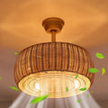 18.1' Rattan Caged Ceiling Fan with Lights 4-Light Beige Fandelier with Light Boho Bamboo Chandelier Fan with Light Reversible Motor, Remote Wicker Pendant Light with Fan for Bedroom Living Room