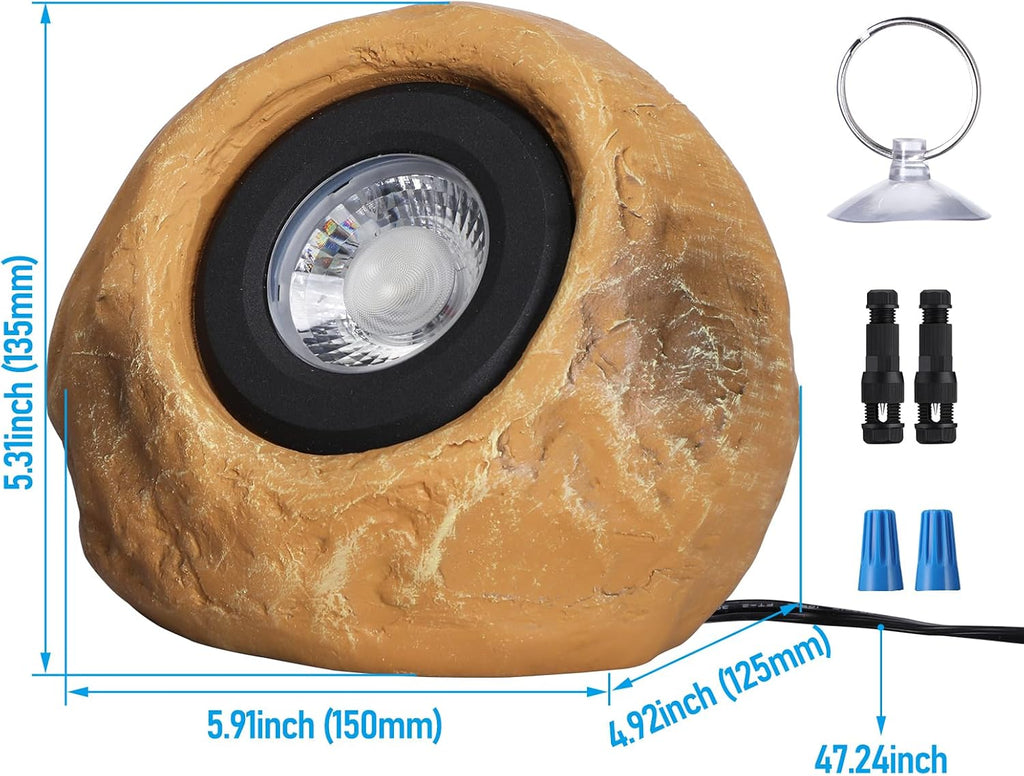 LEONLITE 5CCT LED Rock Lights Outdoor, 5W Low Voltage Landscape Spot Light for Garden, Yard, Decorative Stone Light, 12-24V AC/DC, CRI90, 200lm, IP65 Waterproof, Round, Yellow, Pack of 4
