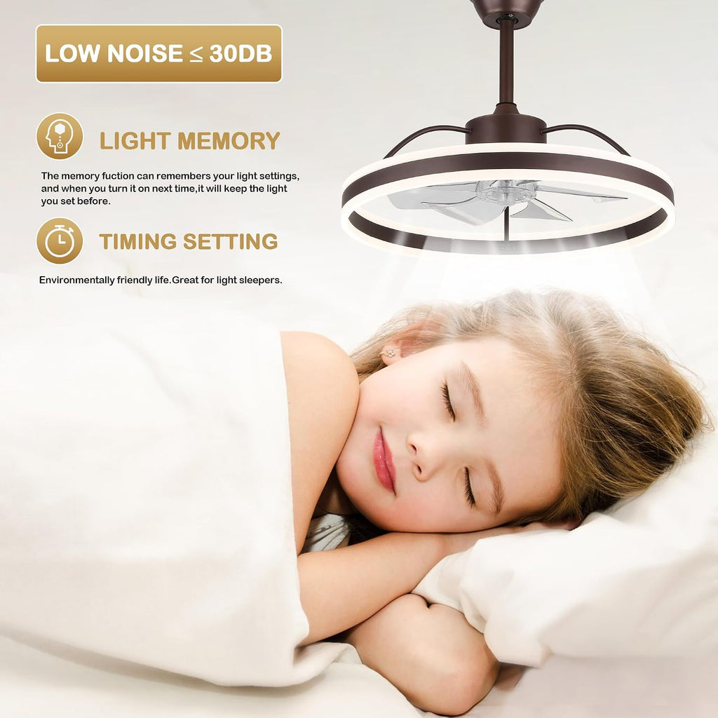 24' Bladeless Bedroom Ceiling Fan Fandelier LED Fan Light with Dimmable LED Light and Remote Control (Coffe)
