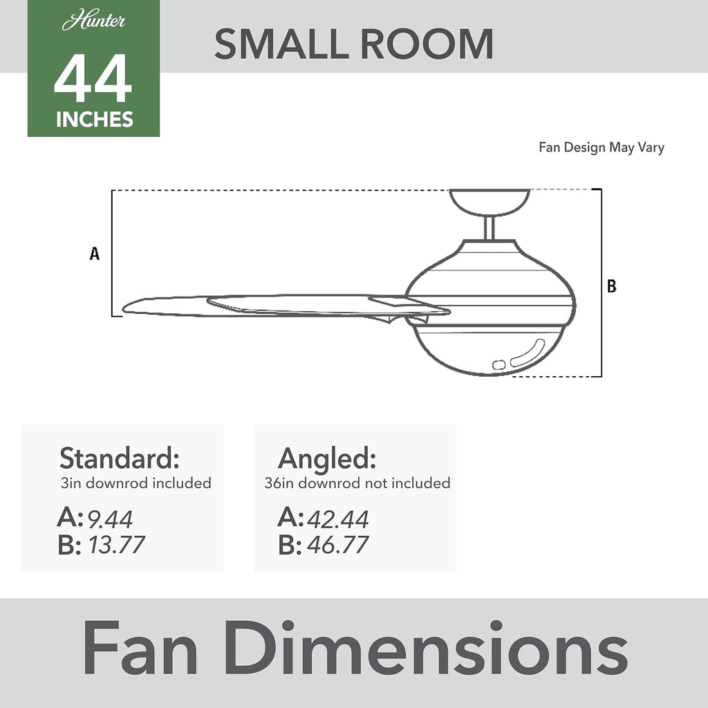 Hunter Fan 44 inch Matte Black Indoor Ceiling Fan with Light and Pull Chain for Bedroom, Living Room, Office, Basement, Kitchen, CC5C27C89 (Renewed)