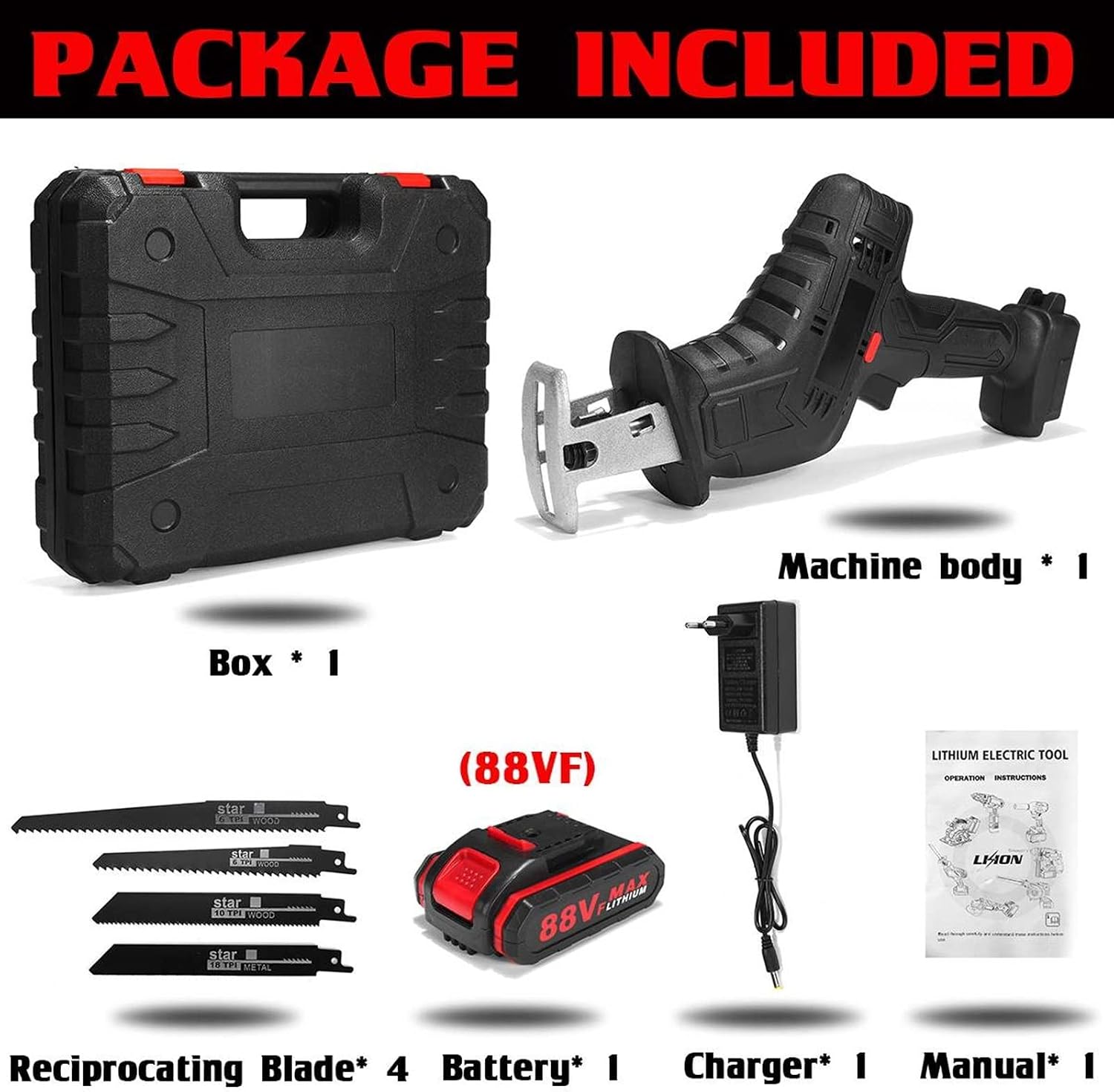 3000RPM/Min Cordless Electric Reciprocating Saw Portable Metal Wood Cutting Machine Tool Variable Speed 2Pcs Battery,DIY Tools(1 Battery)