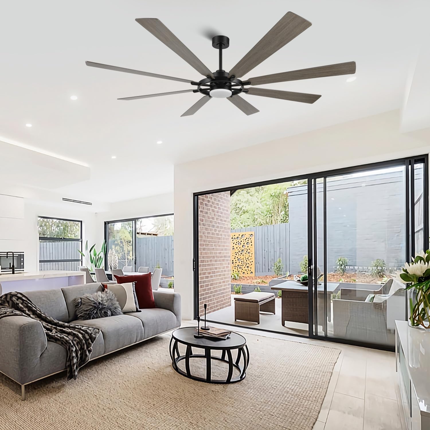 ELEHINSER 80 Inch Ceiling Fan with Lights and 3 Downrods, 8 Plywood Blades, 6-Speed Noiseless Reversible DC Motor, 3CCT, Windmill Ceiling fan for Kitchen Bedroom Living Room, Black and Grey
