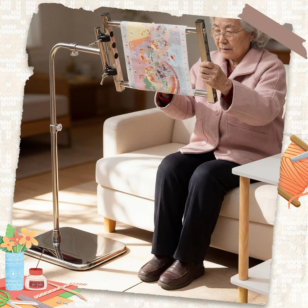 Novabright Adjustable Embroidery Stand with Side Clamp—Needlework Frame Holder for Cross Embroidery, Punch Needle, and Hand Sewing Projects Fits Scroll Rods up to 20 Inches & Q-Snap Frames
