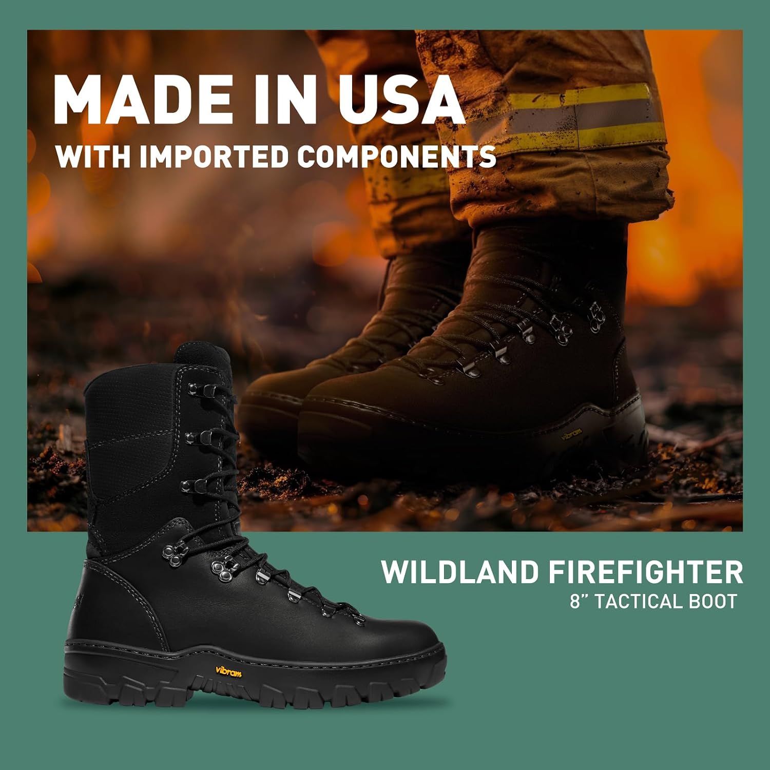 Danner 8' Wildland Tactical Firefighter Boots for Men & Women - Fire-Resistant Leather, EH-Rated, with Oil- and Slip-Resistant Outsole, Made in USA