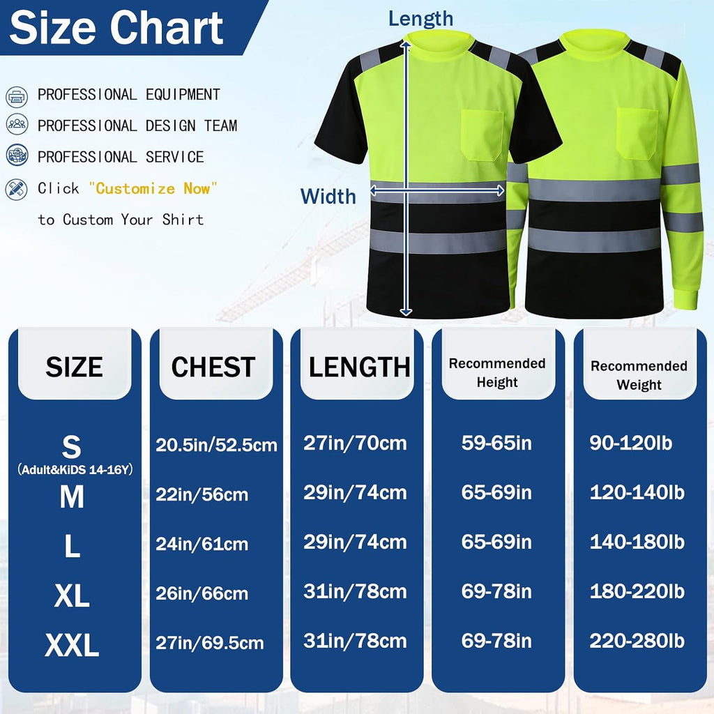 BeautyWill Custom Logo High Visibility Safety Shirts, ANSI Class 3 Reflective Work Shirts Long Sleeve Crewneck T-Shirt
