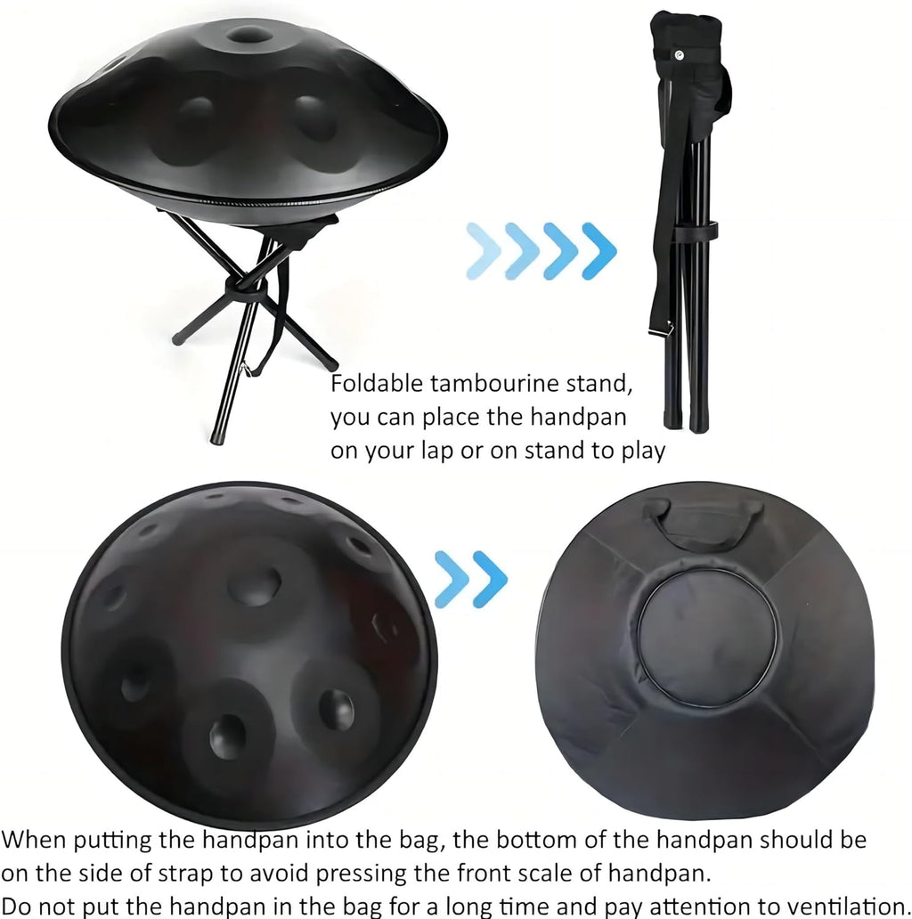 YAYUZEST Advanced Adult Handpan, 22-Inch 10-Note 440Hz D Minor Kurd Steel Drum with Soft Bag, 2 Mallets, Stand and Dust-Free Cloth (Gold)