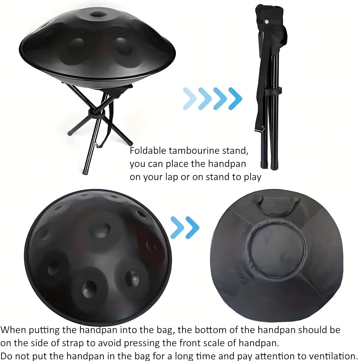 YAYUZEST Advanced Adult Handpan, 22-Inch 10-Note 440Hz D Minor Kurd Steel Drum with Soft Bag, 2 Mallets, Stand and Dust-Free Cloth (Gold)