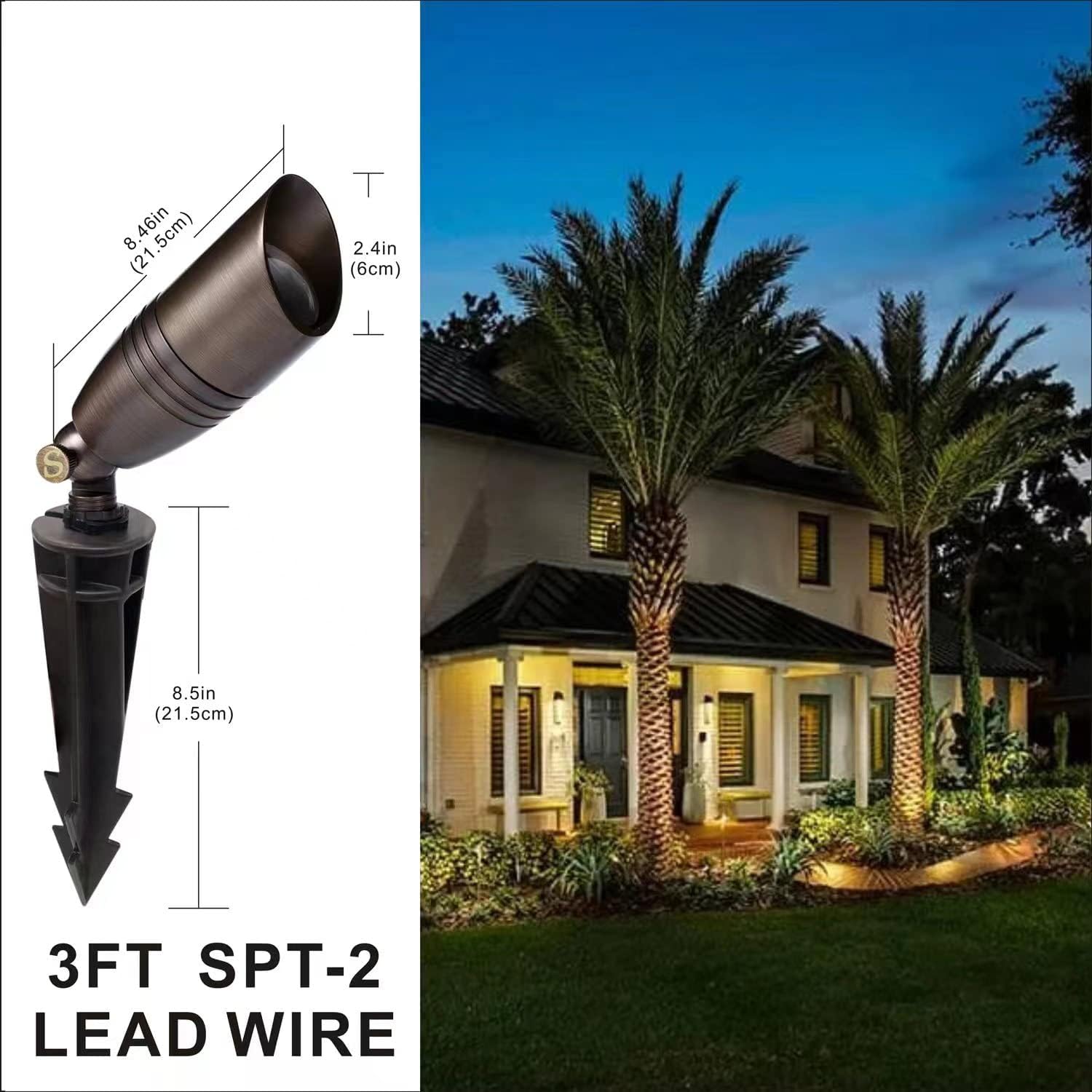 12V Low Voltage Landscape Spotlights Outdoor, Solid Brass Directional Uplights Ground Stake Spot Up Landscape Lighting Fixture for Garden Patio(6 Pack Without Bulb)