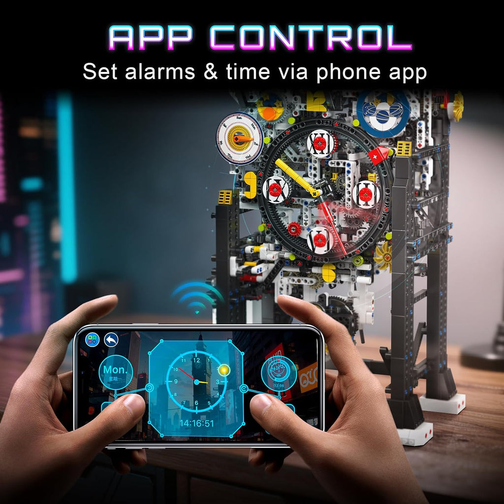 Mould King Cyberpunk Clock Building Set, 3181+ Pcs Building Blocks Kits That Run with Chiming Bird & 4 Dials, Electric Alarm Clock Model Kit with Motor, Collectible Building Toys for Adults and Teens