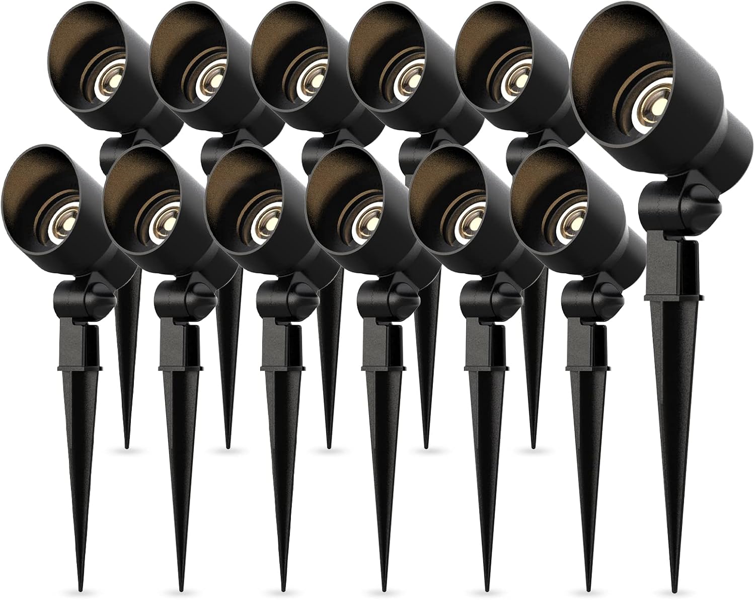 Low Voltage Landscape Spotlights 20W Halogen Spot Lights 12V AC 12PK Outdoor Black Landscape Lighting Kit with Spike Stakes and Connectors 145 Lumen for Garden Lawn