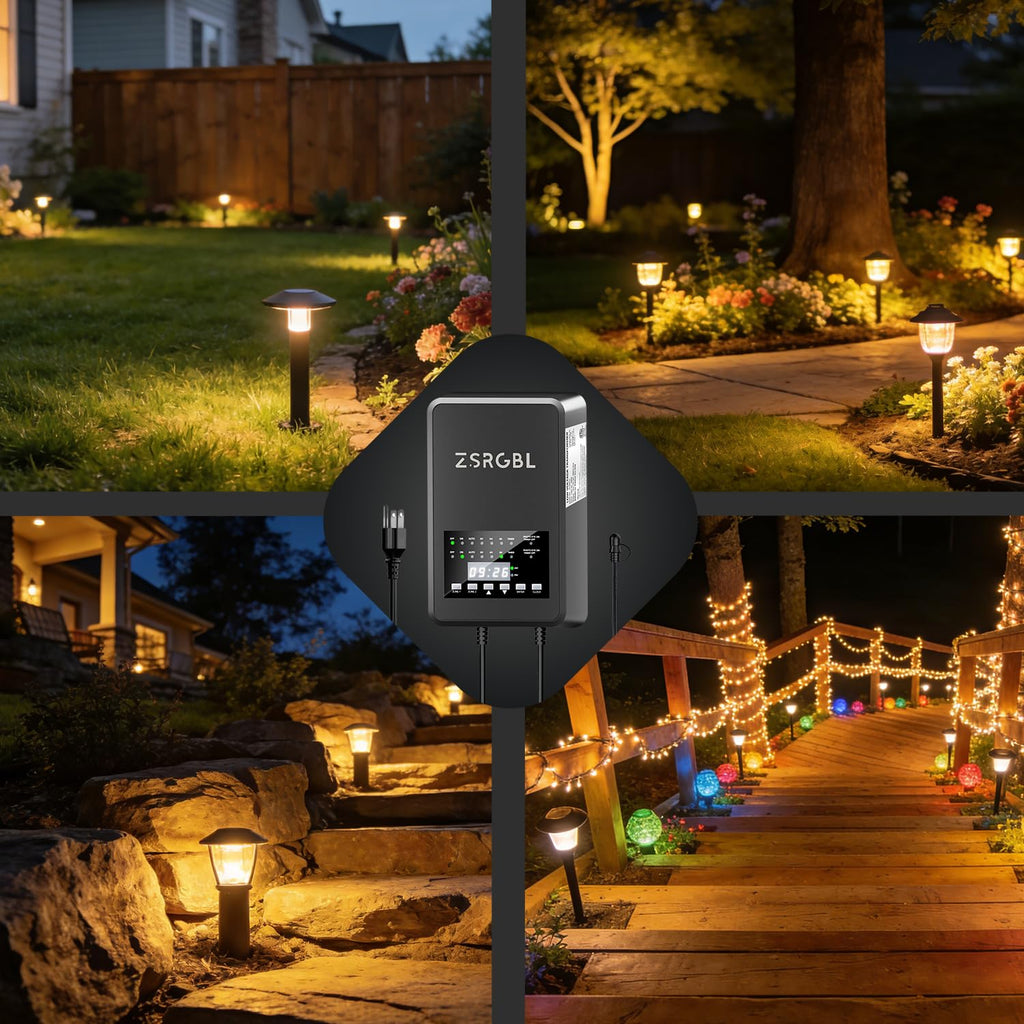 600W Low Voltage Transformer with 2 Zone Independent Control 120V AC to 12/14V AC Outdoor Weatherproof Landscape Lighting Transformer with Photocell Sensor and Timer for Spotlights, ETL Listed