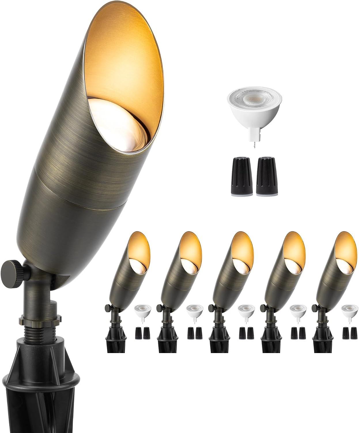 Gardenreet Low Voltage Spot Lights - Brass Landscape Spotlight Wired, 12V Outdoor LED Uplights, Waterproof 4 Inch Electrical, Bronze for Patio Wall Washer with 2700K Warm White MR16 Bulb (6 Pack)