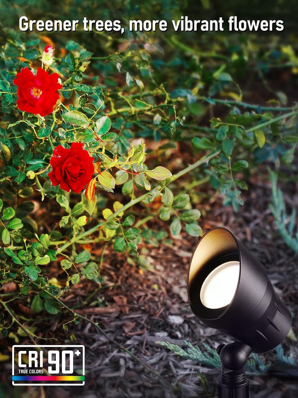 LEONLITE LED Outdoor Landscape Spotlight Bundle 100ft 16/2 Cable, 12-Pack 5W 12V Low Voltage Adjustable Pathway Lights, 3000K Warm White & 1-Pack 100ft 16/2 Low Voltage Landscape Lighting Cable, Black
