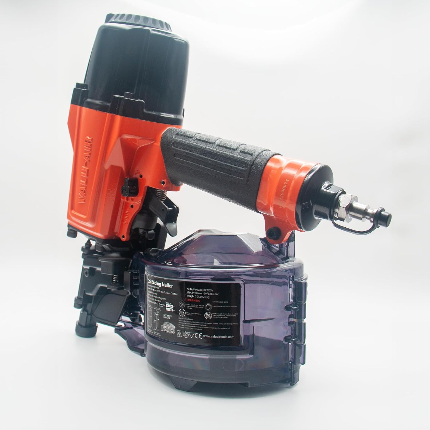 Valu-Air CN65V 15-Degree Pneumatic Coil Siding Fencing Nailer - 1-1/2-inch to 2-1/2-Inch for Siding, Fiber Cement, Fencing, Cedar Shake and Soffit Applications