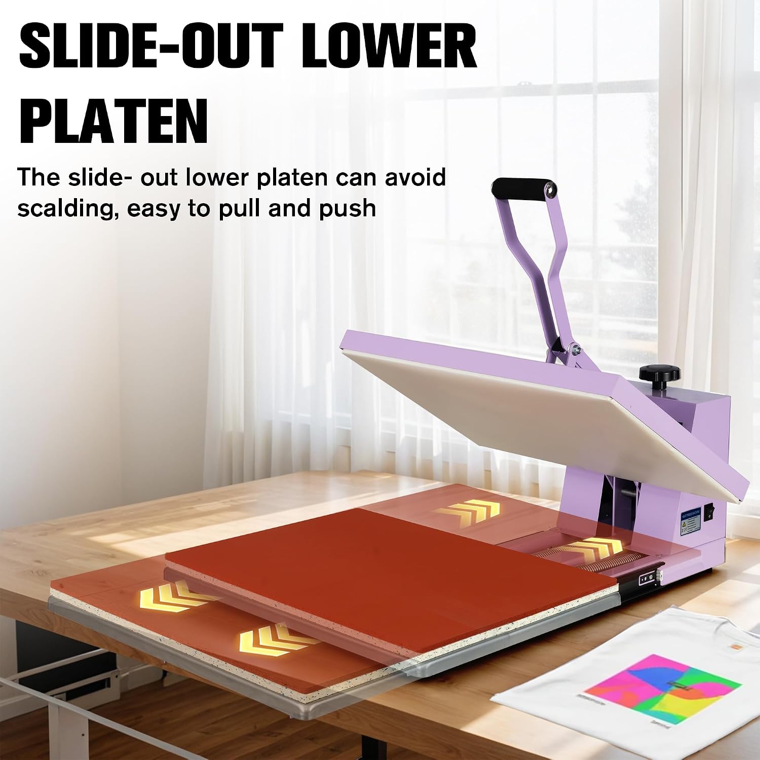 16x24 Inch Heat Press Machine, Manual Clamshell Heat Press with Slide - Out Base, Adjustable Pressure, Temperature and Time for Home Decor, Custom Gifts, Holiday Crafts, Small Businesses，Purple