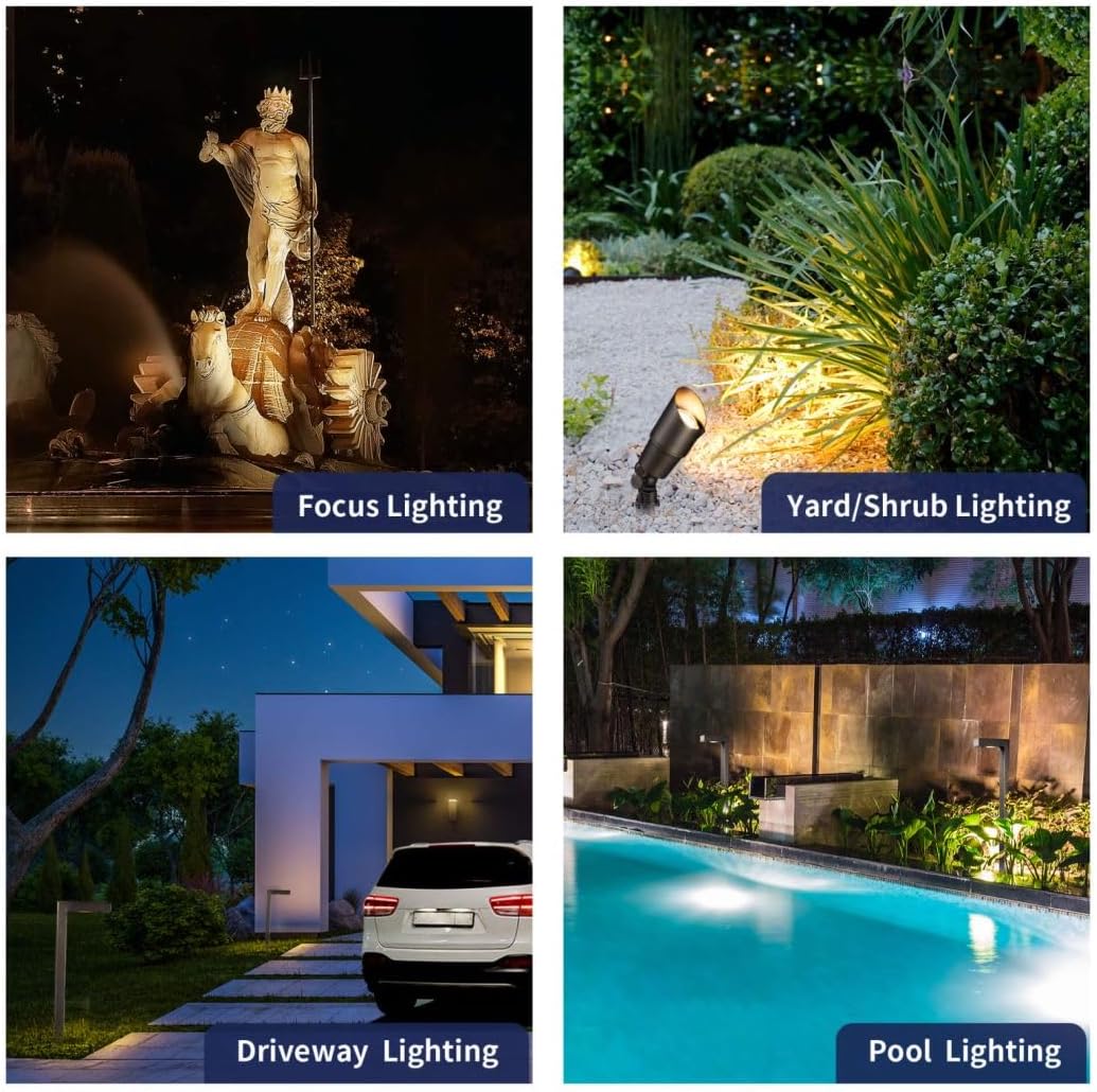 Gardenreet Brass Landscape Lighting Kit (4 Spotlights, 2 Path Lights) with 100 Feet Cable and 20 Pack Wire Connectors for Outdoor House Garden Pathway Without Low Voltage Transformer