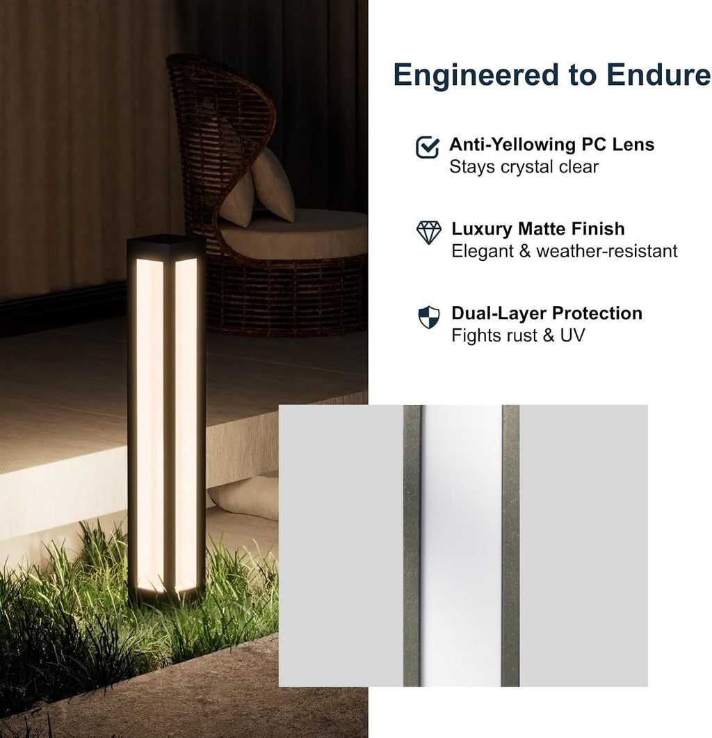 SkyGlow 32' Bollard Light, 120V/12V Aluminum LED IP65 Waterproof Outdoor Modern Landscape Path Lights, 3000K Curb Appeal for Garden Pathway Lawn Patio Courtyard Driveway Commercial