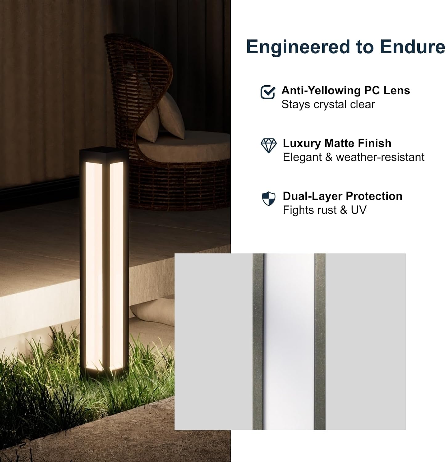 SkyGlow 32' Bollard Light, 12V/120V Aluminum LED IP65 Waterproof Outdoor Modern Landscape Path Lights, 3000K Curb Appeal for Garden Pathway Lawn Patio Courtyard Driveway Commercial